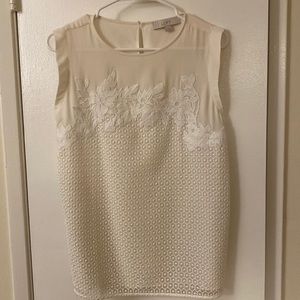 Loft white sleeveless top with embroidered overlay